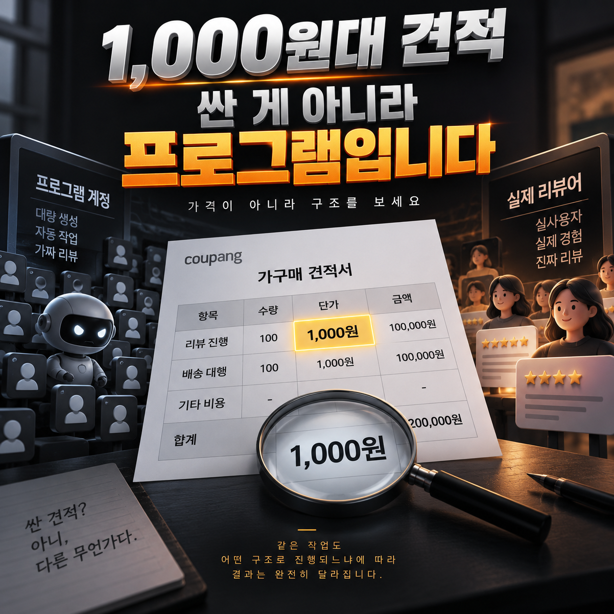 쿠팡 가구매 1,000원대 견적, 싼 게 아니라 프로그램입니다