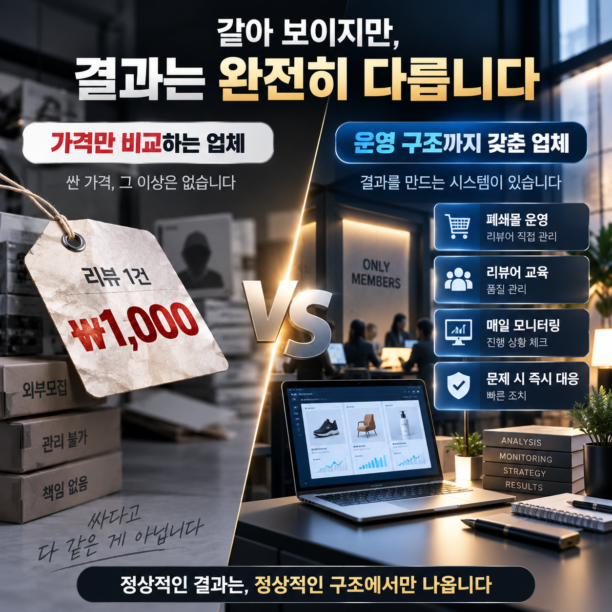 가격 중심 업체와 운영 구조 중심 업체의 비교