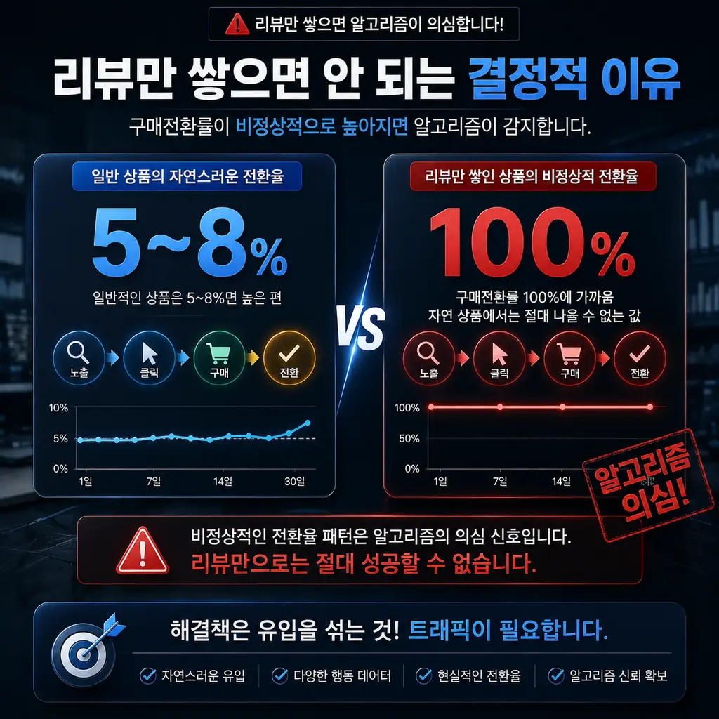 리뷰와 구매전환율을 비교한 도표