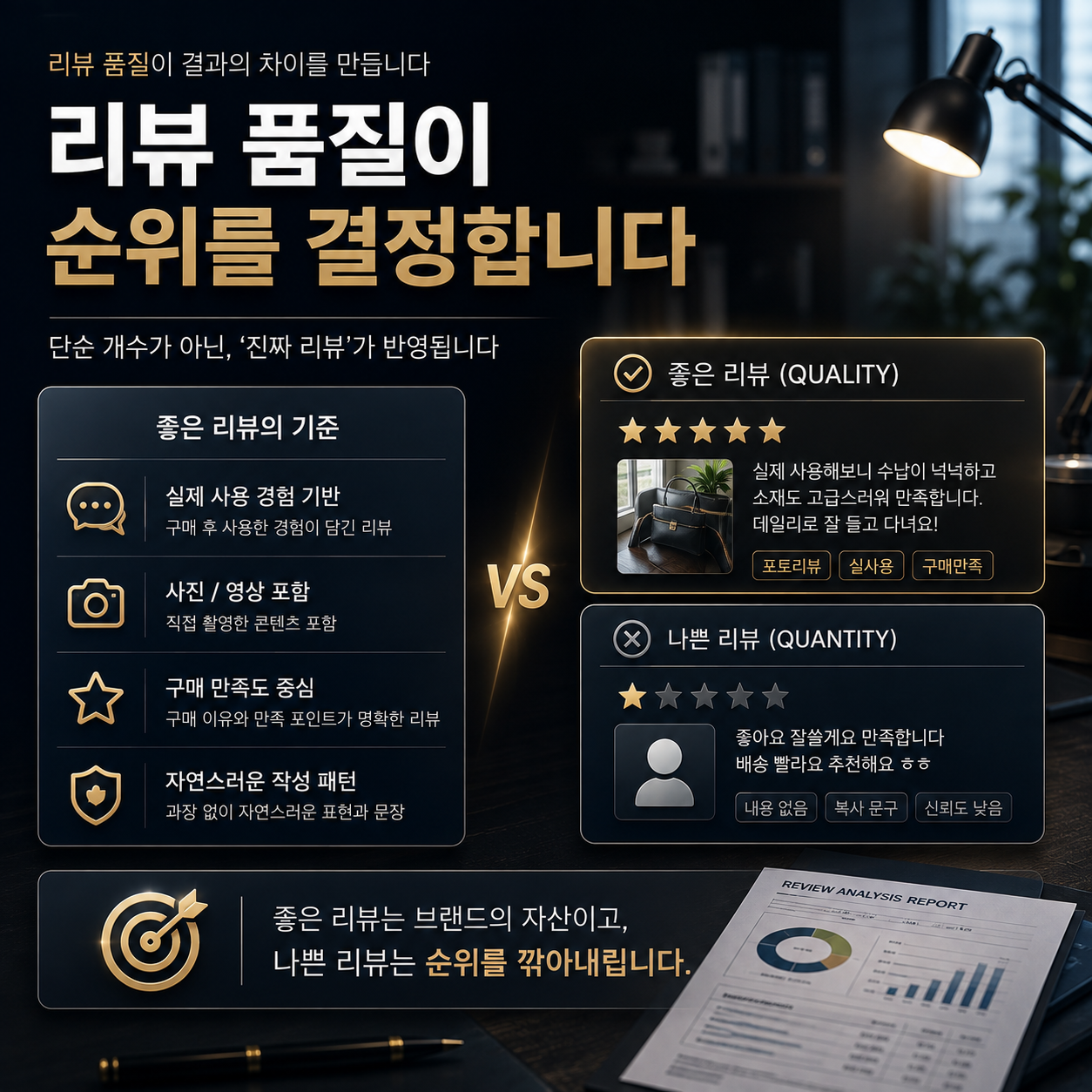 사용 경험과 사진 등 리뷰 내용의 구성 비교