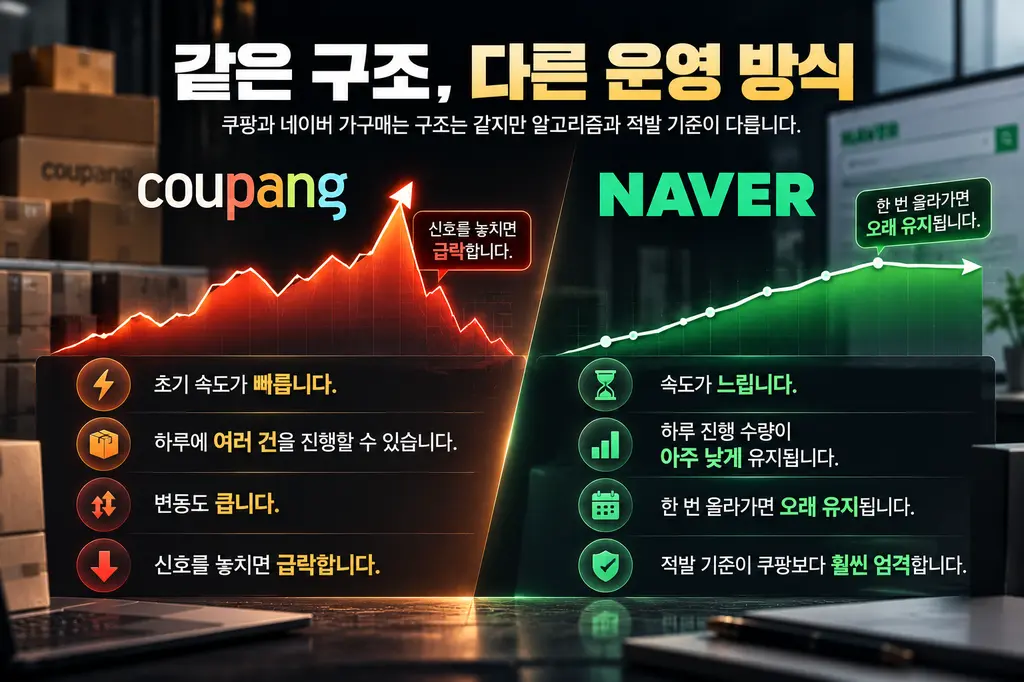 쿠팡과 네이버의 운영 방식에 대한 원고의 비교