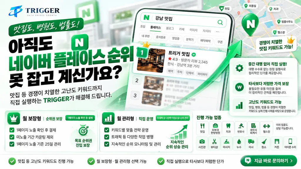 네이버플레이스 / 맛집키워드등 모든 순위 고민 NO