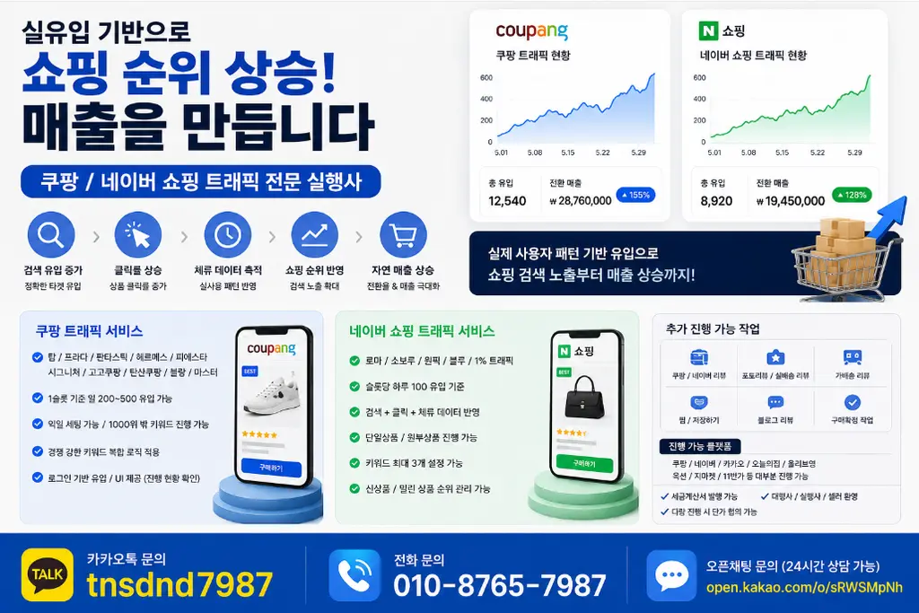 쿠팡,네이버 쇼핑 트래픽 리워드 총판 실행사 / 상품,키워드별 맞춤 트래픽 운영 이미지 2